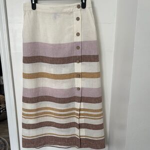 RACHEL ZOE Striped Linen Skirt - Cream, Brown, and Tan 100%Linen Size M